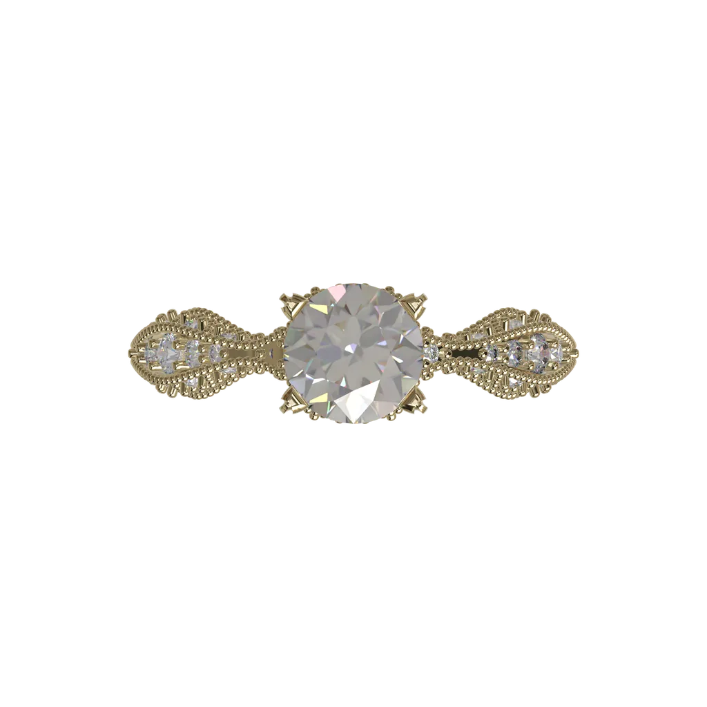 Yellow gold ring with round center diamond and side accents