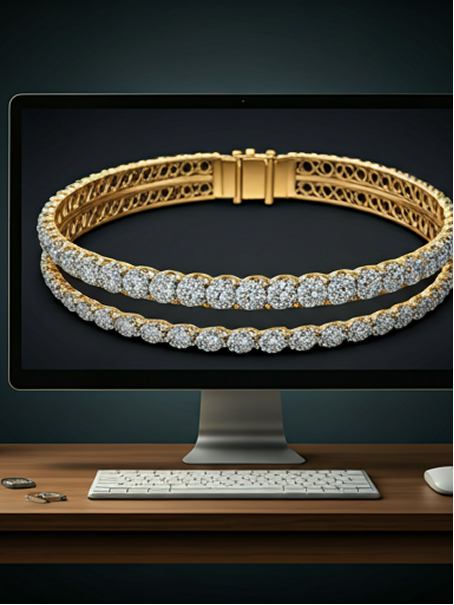 3D render of a diamond bracelet on a workstation display